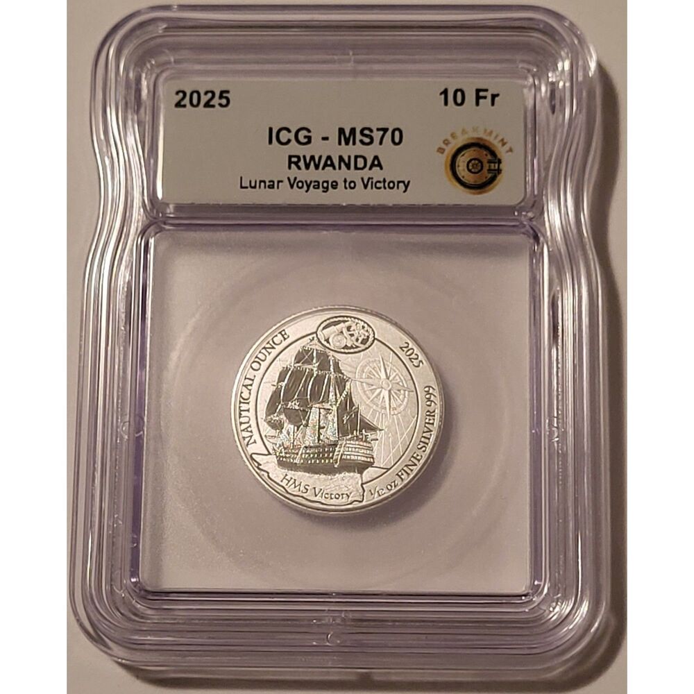 Rwanda 2025 Silver 10 Francs HMS Victory MS70 ICG